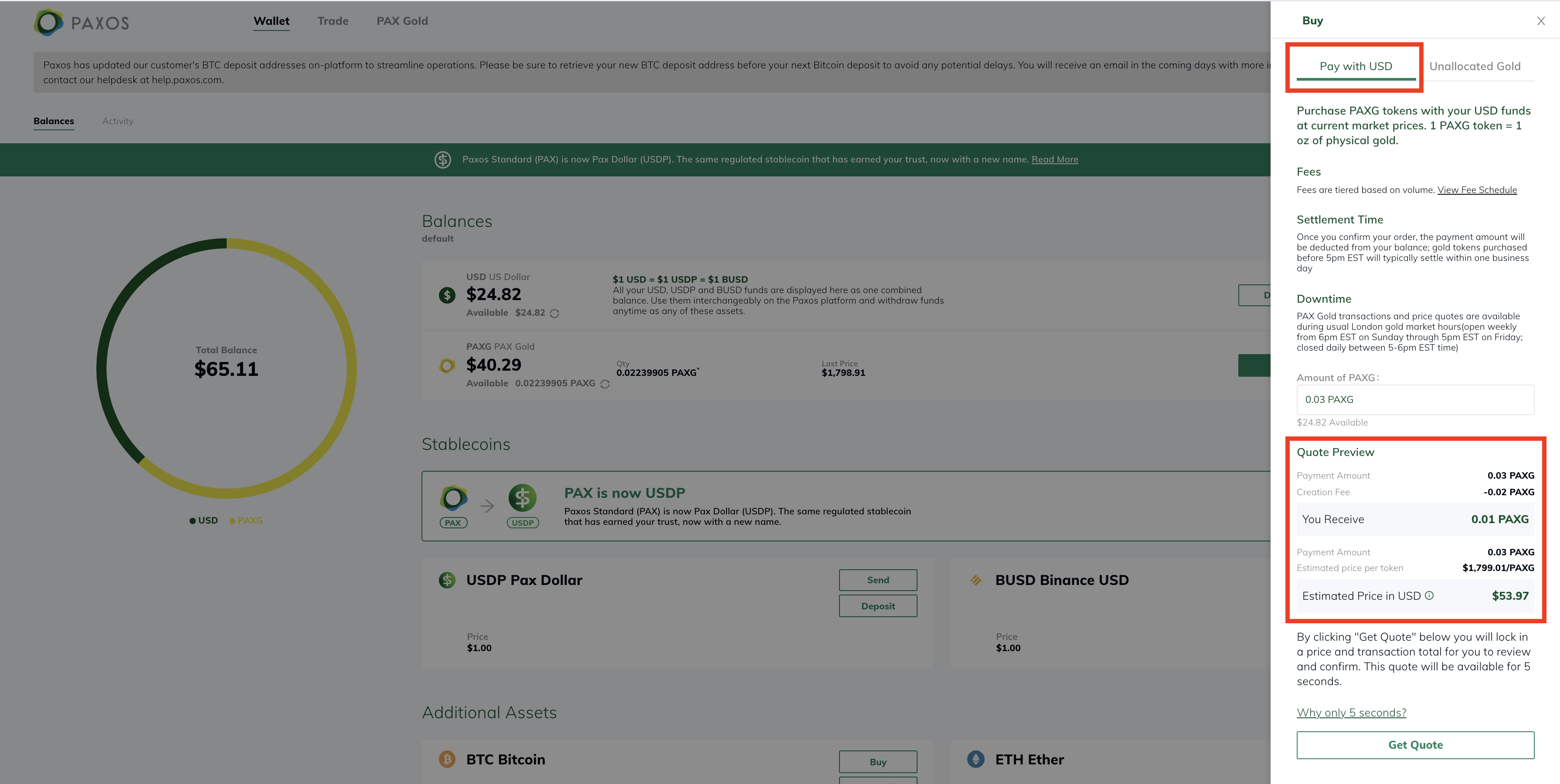 PAX Gold trading on crypto exchange