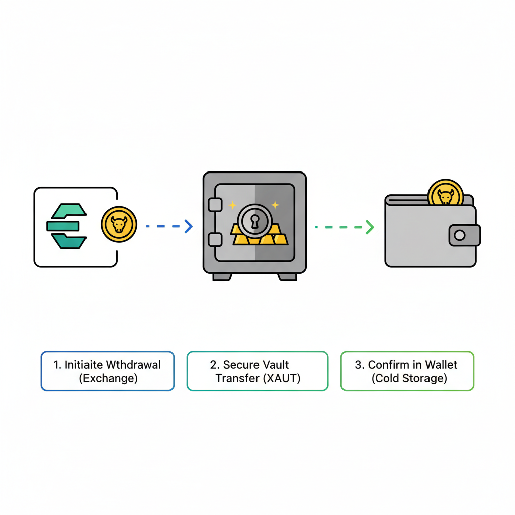 secure withdrawal of XAUT tokens from exchange to wallet, safe vault icon with gold bars