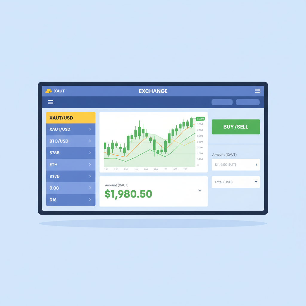 crypto exchange screen highlighting XAUT gold token pair, price chart with bullish trend