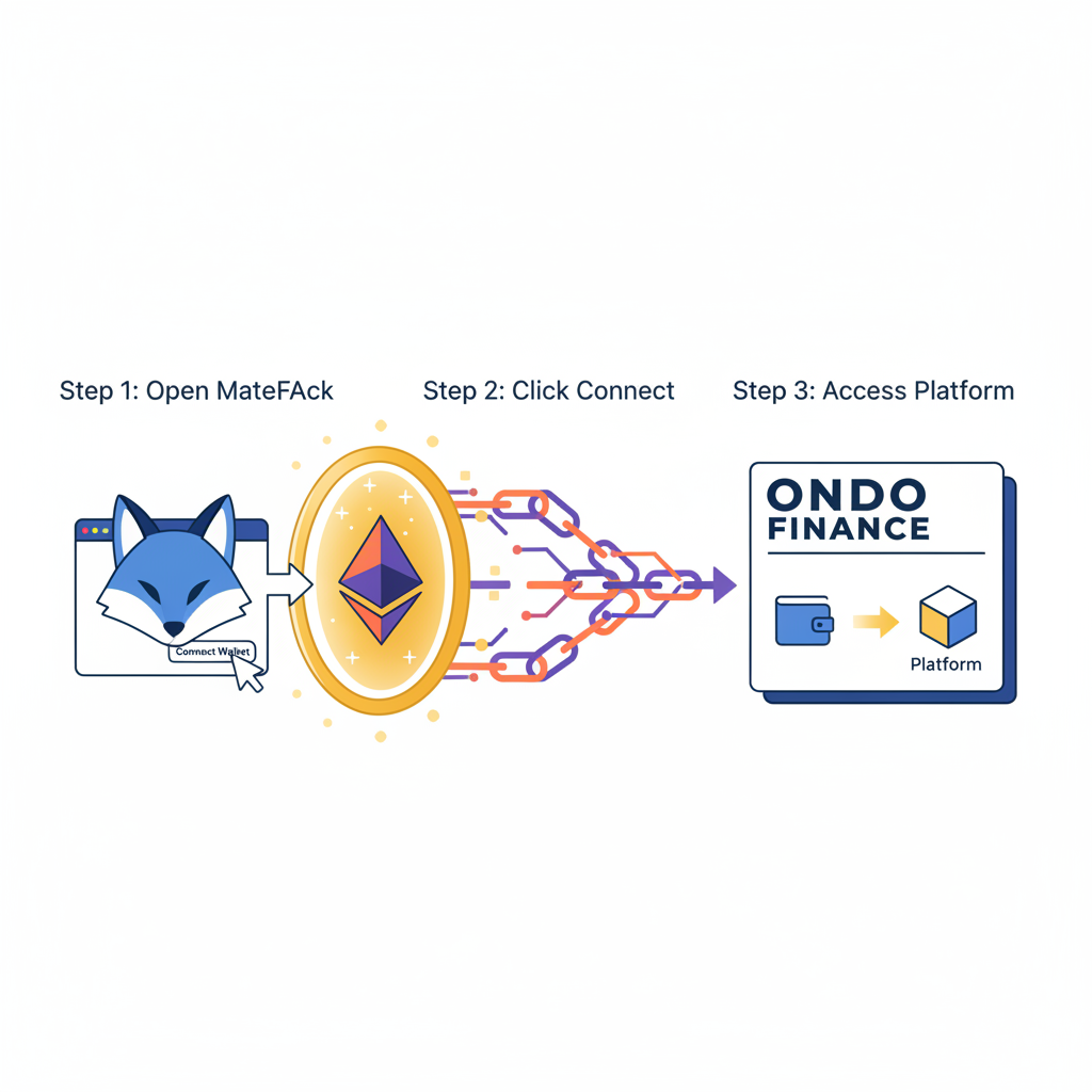 user connecting MetaMask to Ondo Finance platform, golden portal with Ethereum chains