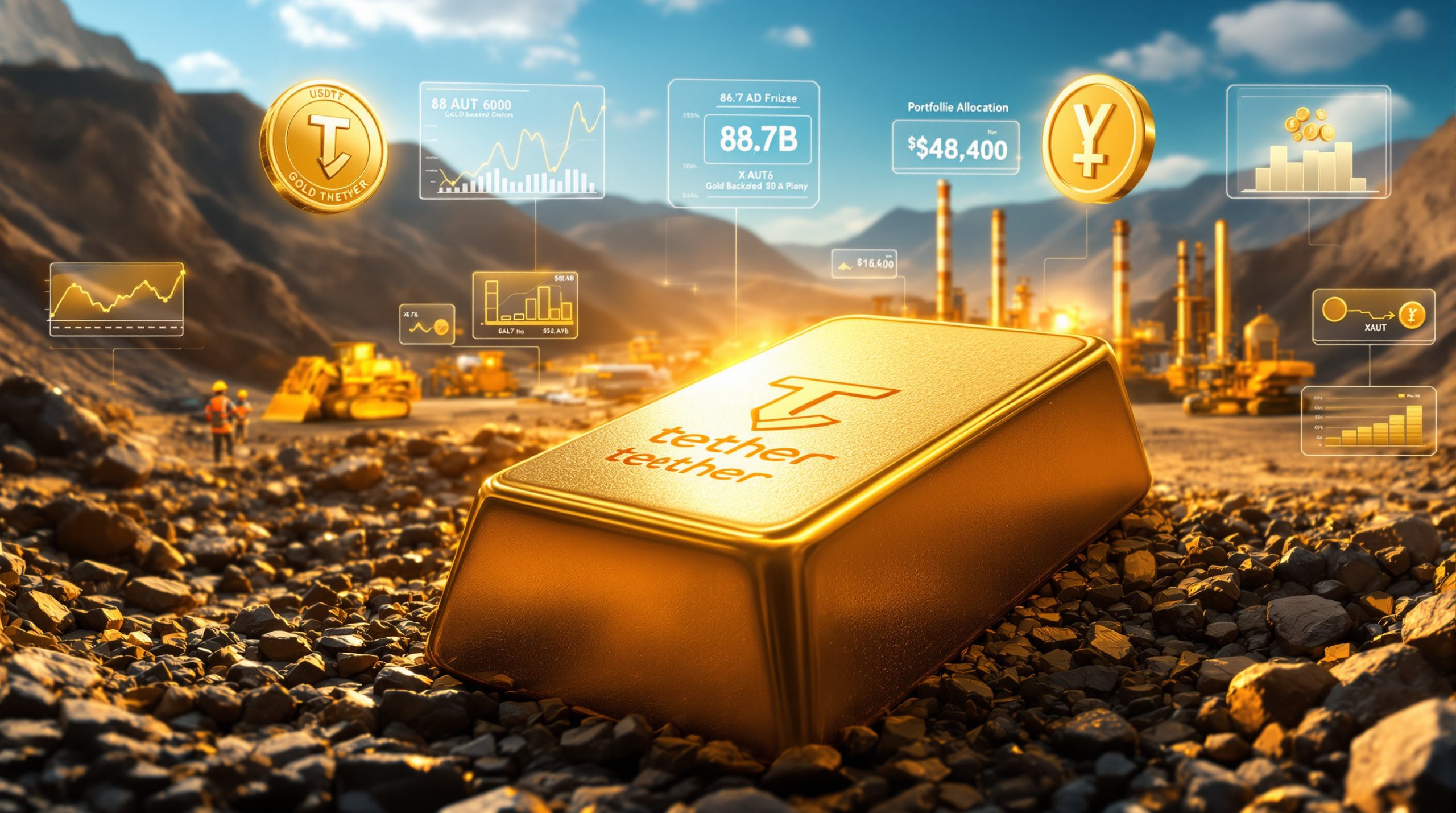 Secure vault with digital asset icons like gold, oil, and blockchain symbols representing cold storage and top security practices for tokenized commodity assets